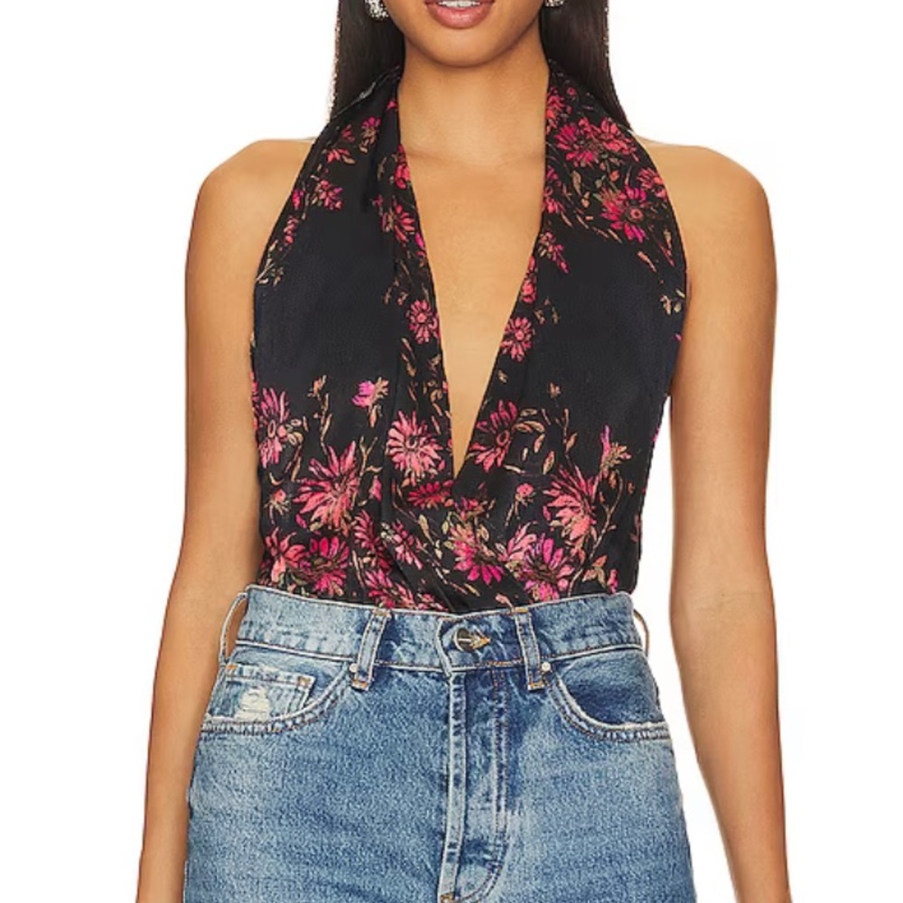 NWT Free People Printed There She Goes Bodysuit color: black combo